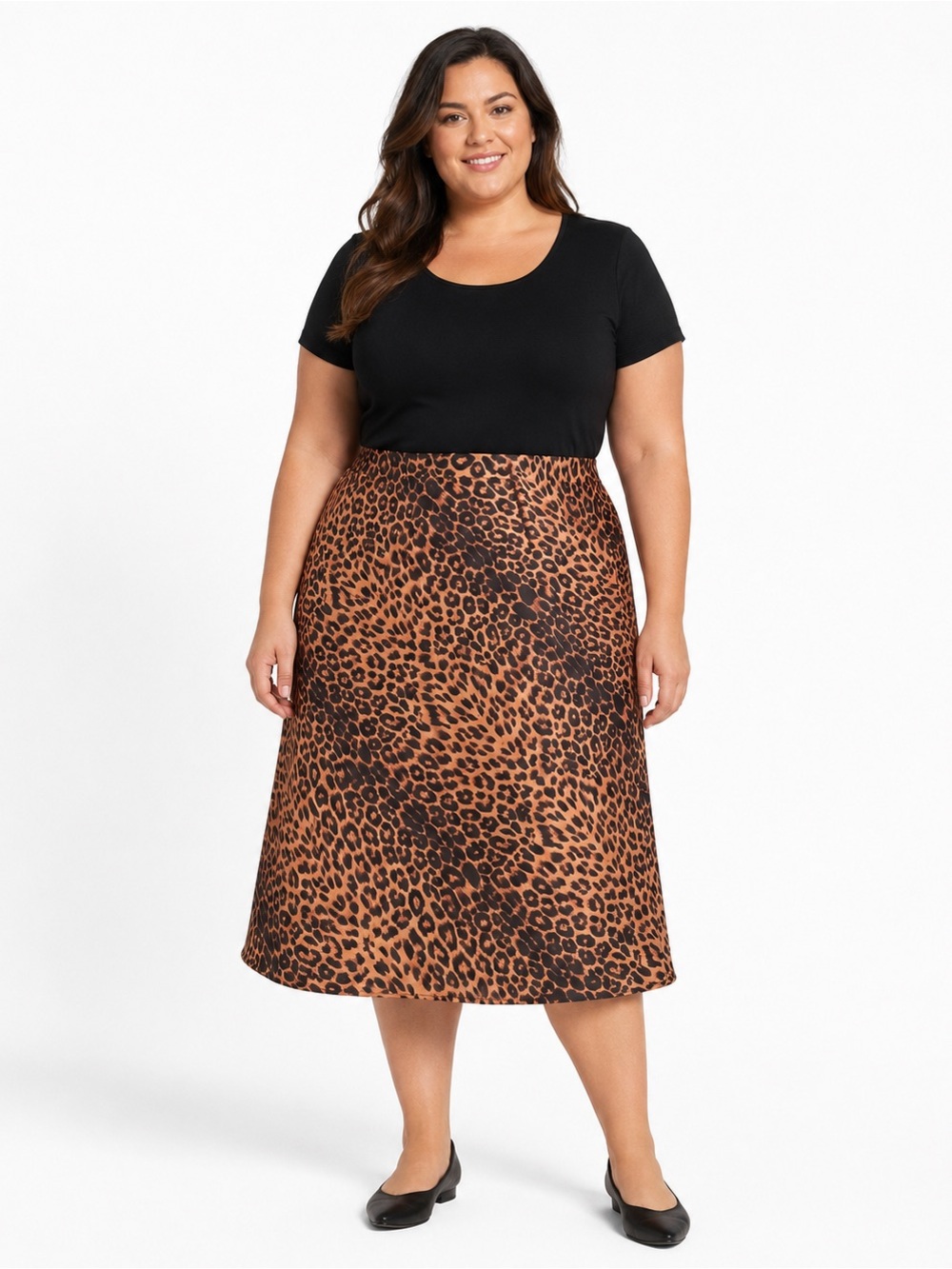 Women’s XXL Leopard Print Midi Skirt Animal Print Elastic Waistband